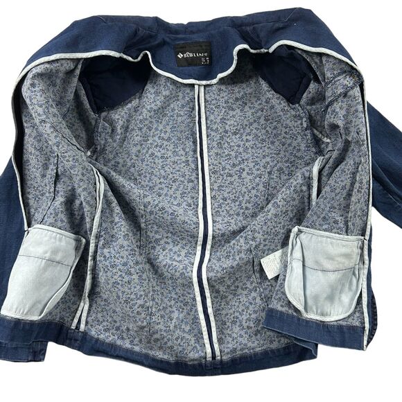 Sisline Blue Denim Blazer Jacket Womens S Two Button Stretch Pockets 3/4 Sleeve - Picture 7 of 10